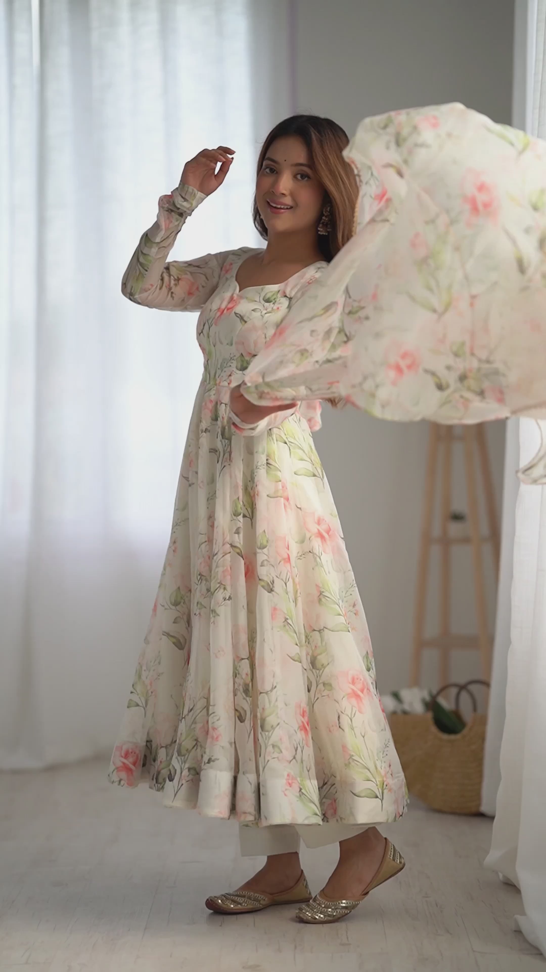 White Floral Anarkali Suit