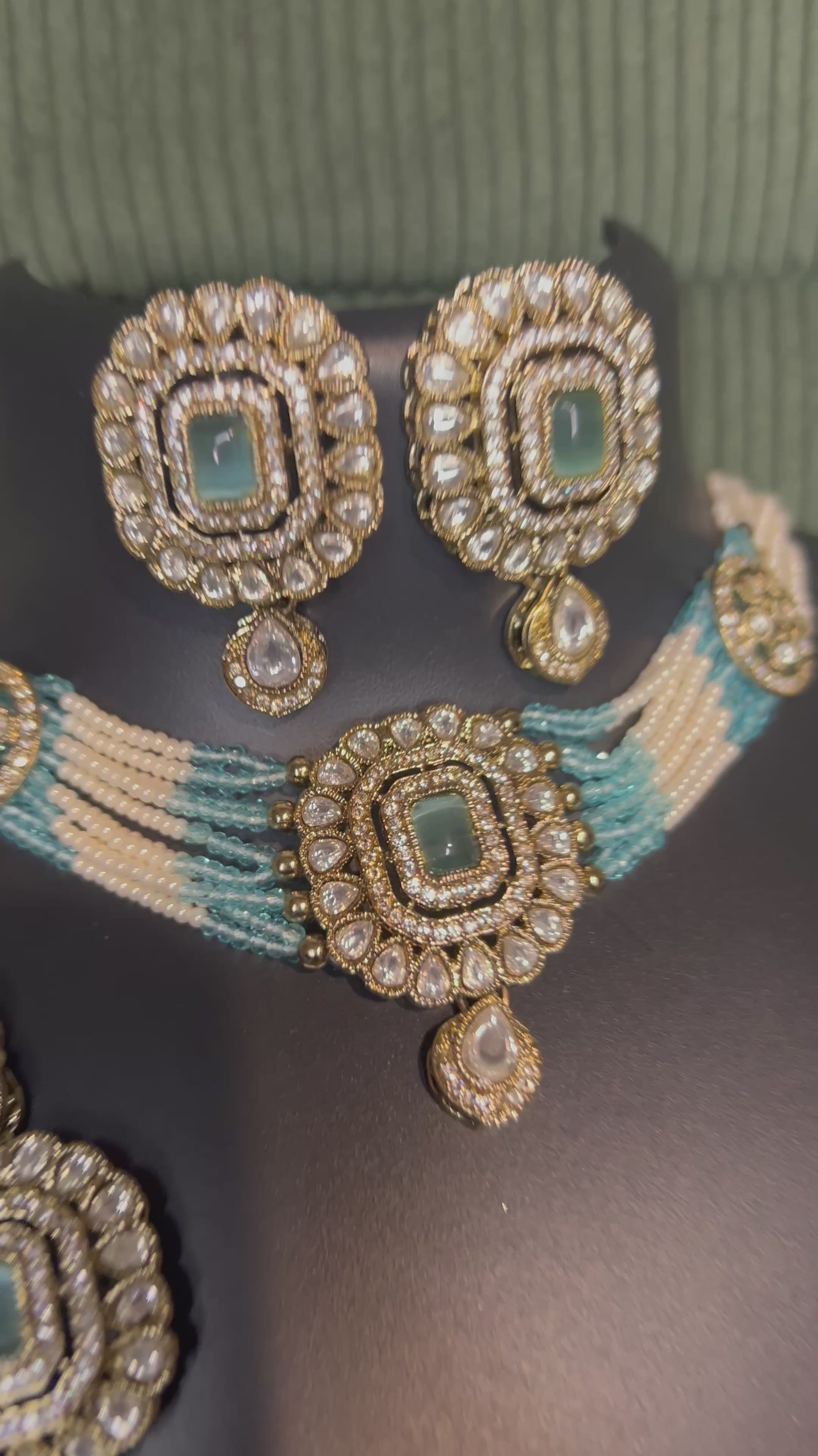 Elegant Polki Necklace Set with Earrings & Maang Tikka