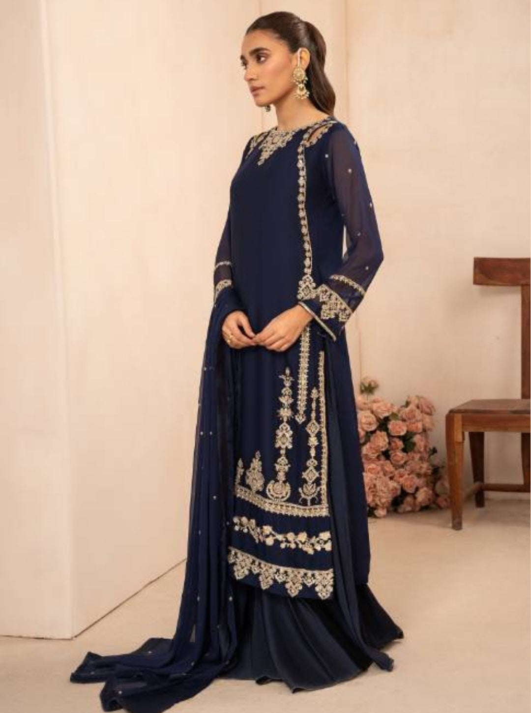 Luxury Chiffon Embroidered Sharara Suit Set