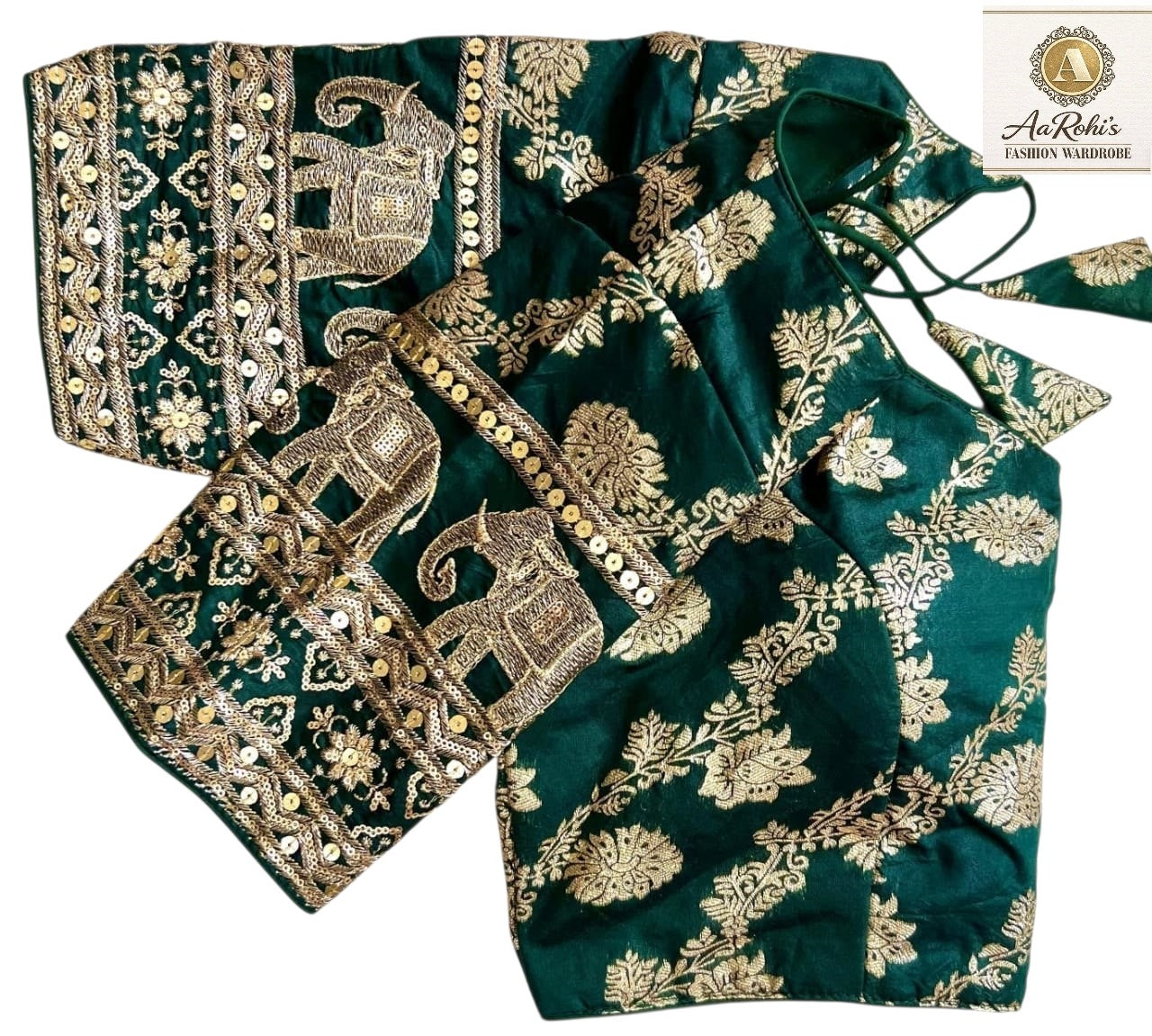 Premium Pure Dola Silk Blouse – Golden Embroidery