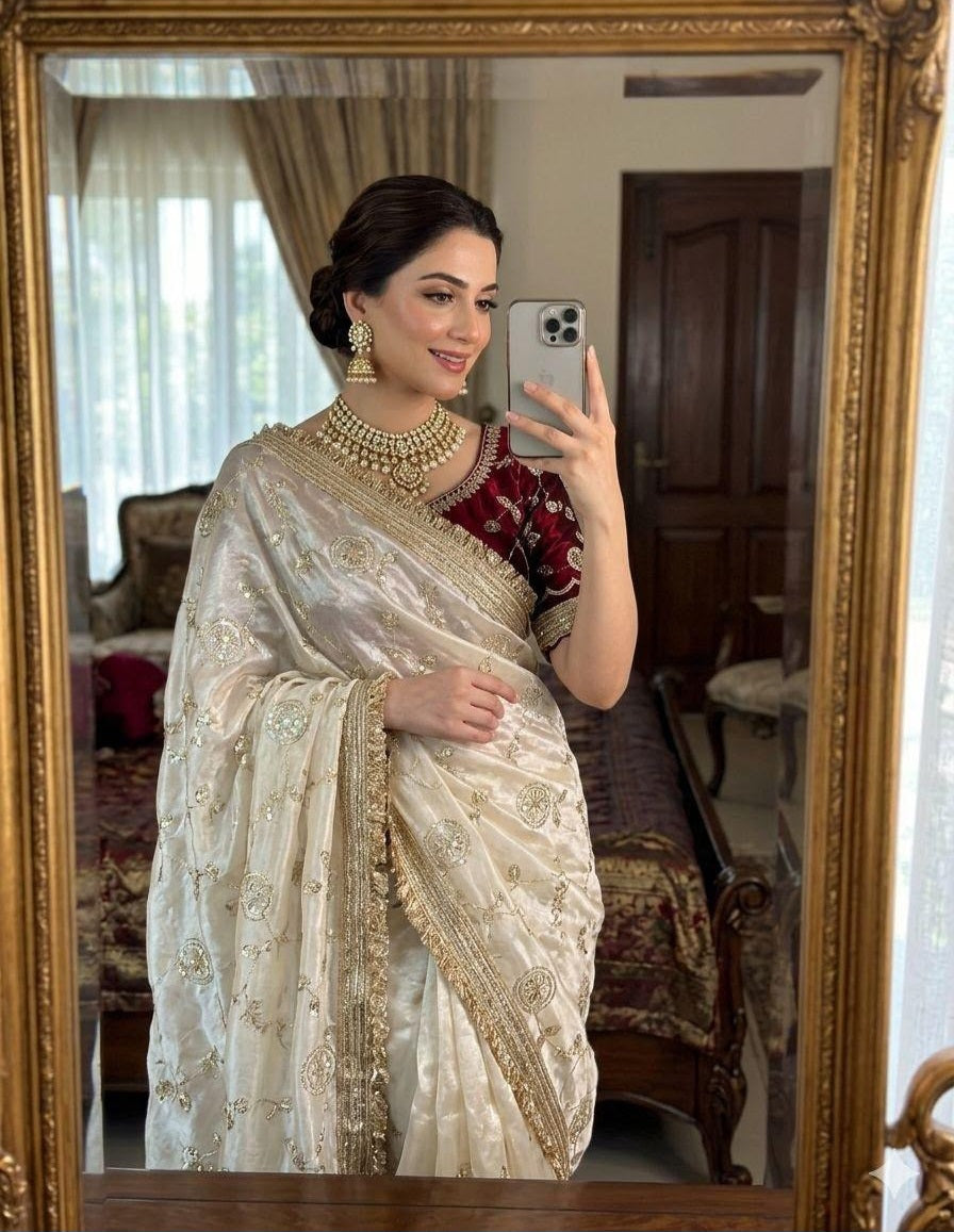 Premium Space Satin Multi-Sequin Saree