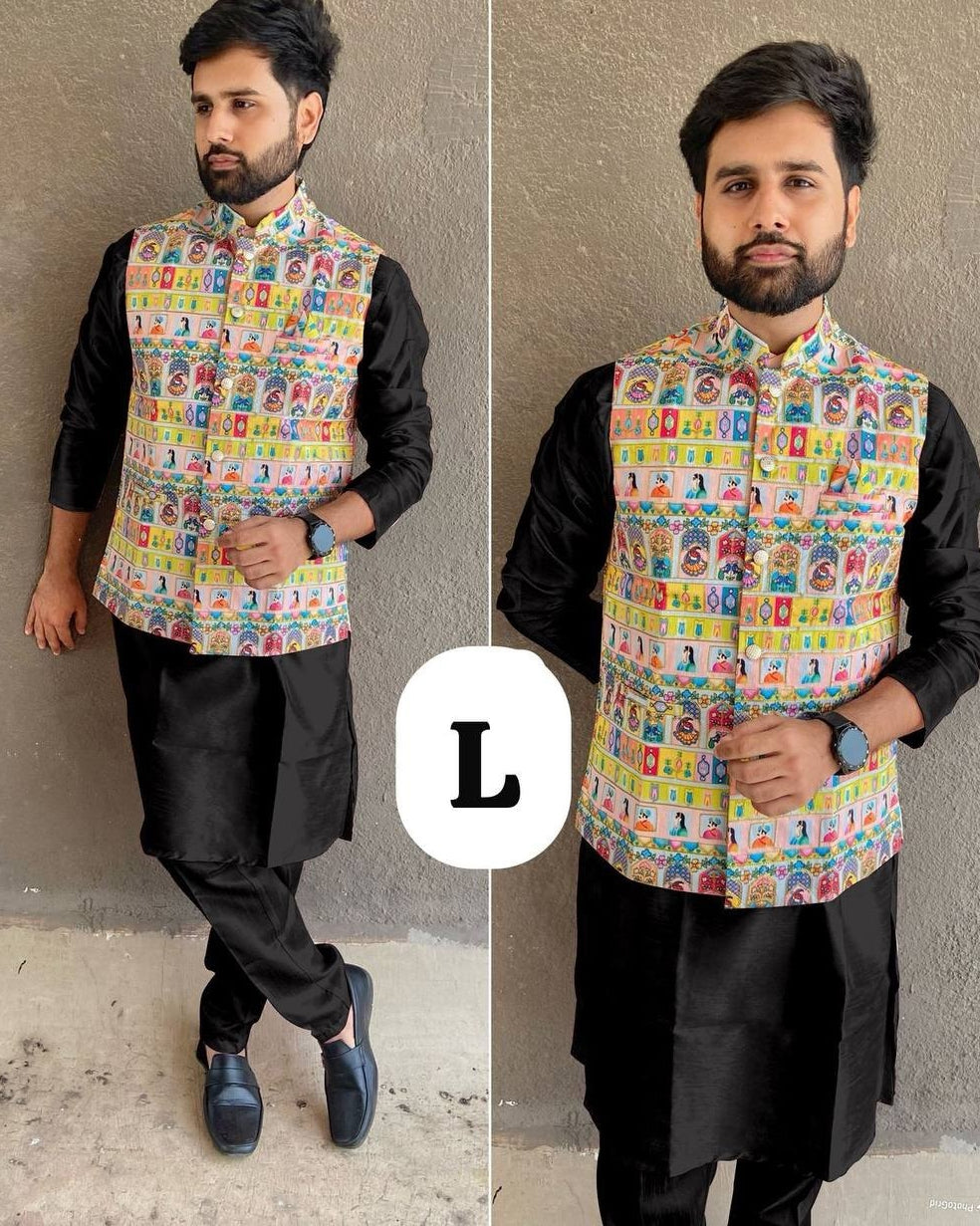 Embroidered Koti Kurta Pant Set