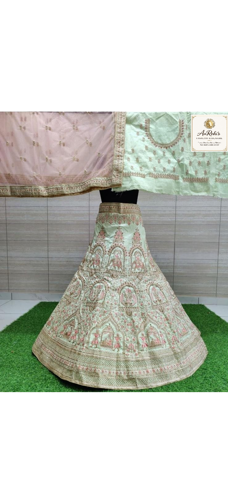 Pastel Mint Bridal Lehenga with Heavy Embroidery