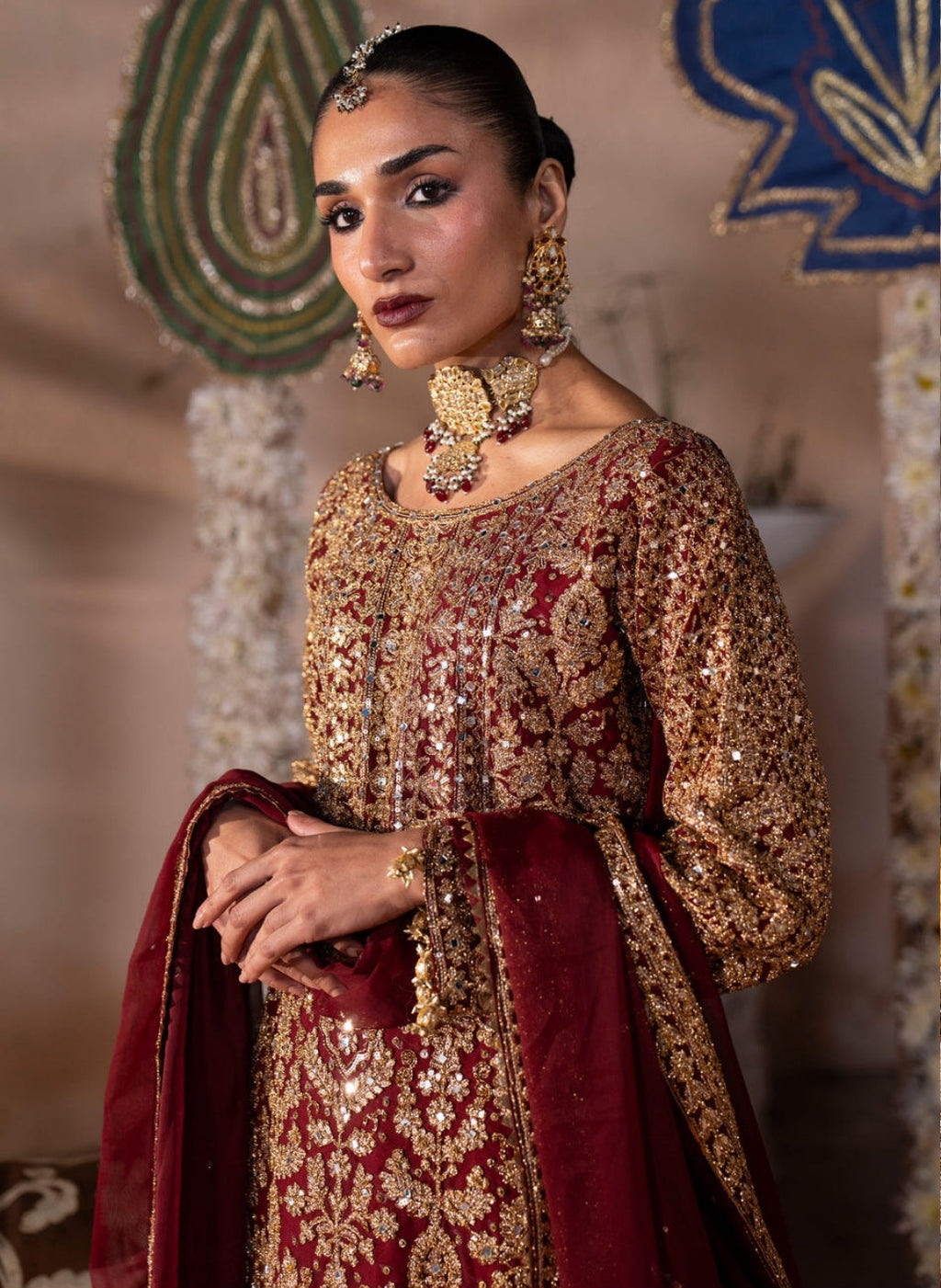 Roshanara - Maroon Chiffon Straight Cut Lehenga Set with Dupatta