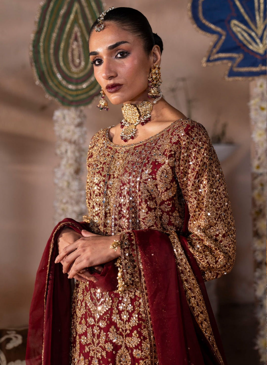 Roshanara - Maroon Chiffon Straight Cut Lehenga Set with Dupatta