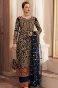 Navy Blue Embroidered Net Kurta Set with Dupatta