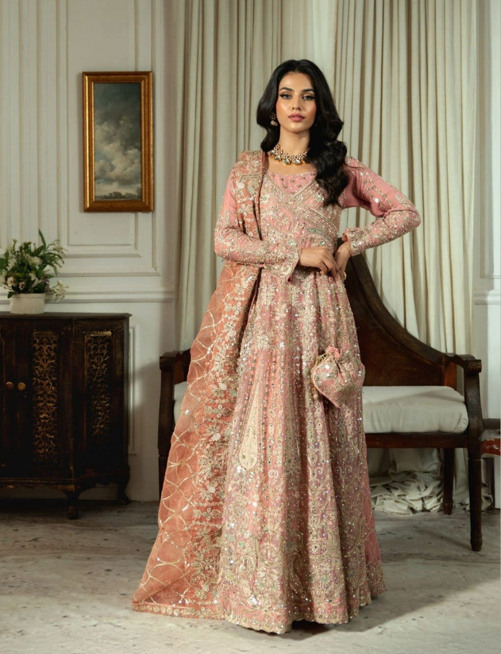 Safeena – Blush Pink Embroidered Anarkali Suit Set
