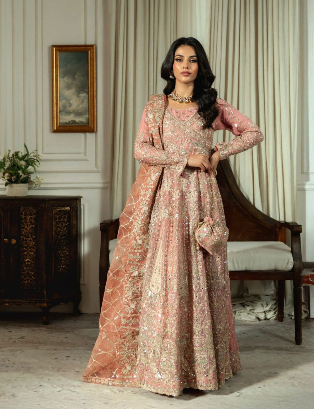 Safeena – Blush Pink Embroidered Anarkali Suit Set