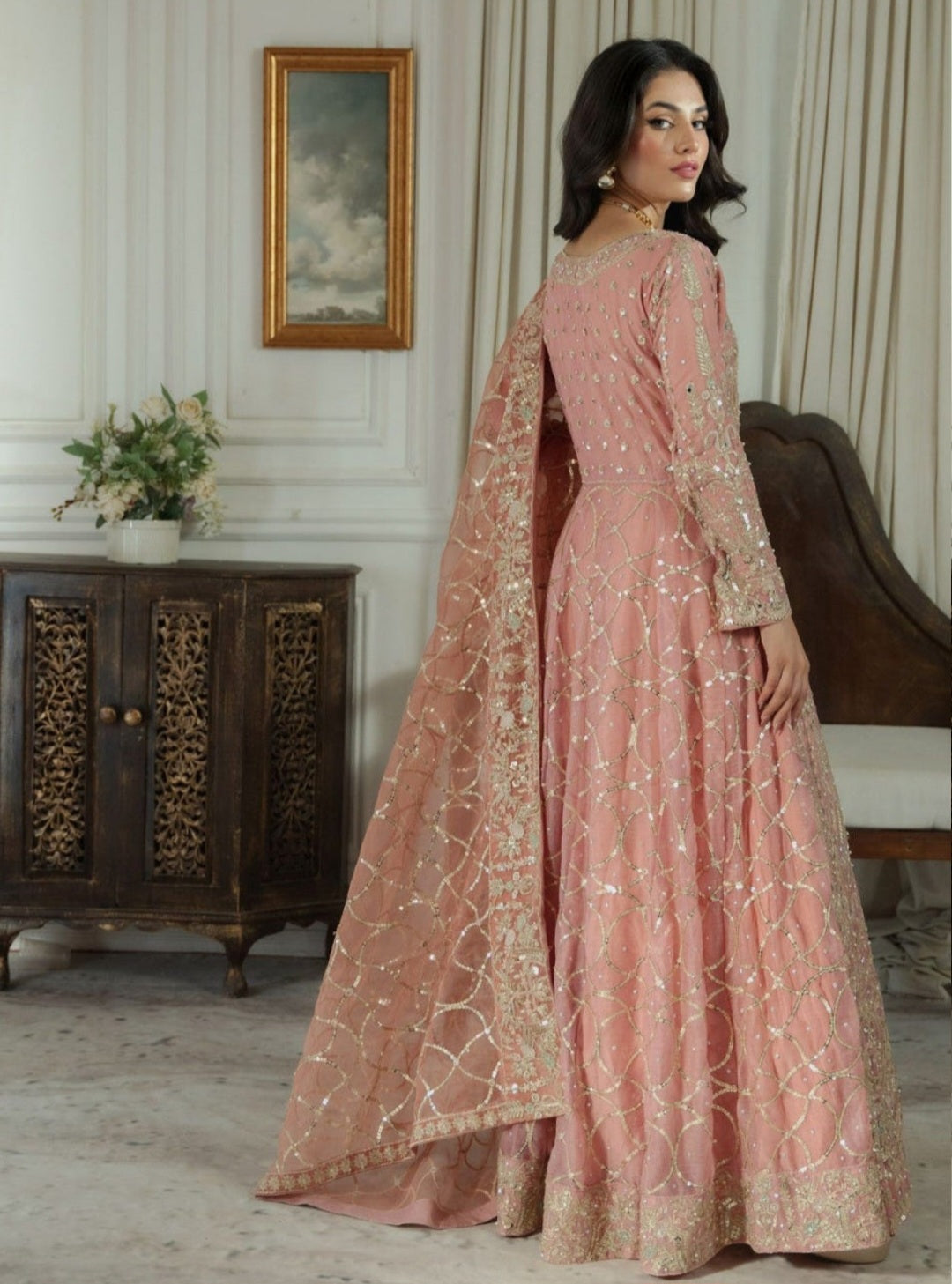 Safeena – Blush Pink Embroidered Anarkali Suit Set