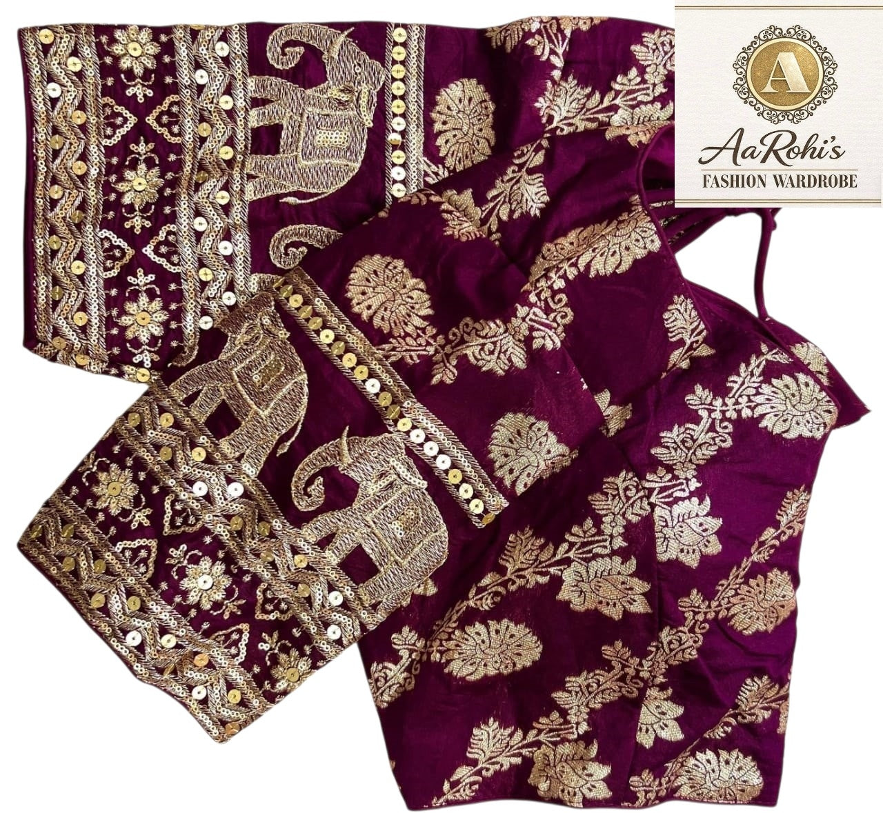Premium Pure Dola Silk Blouse – Golden Embroidery