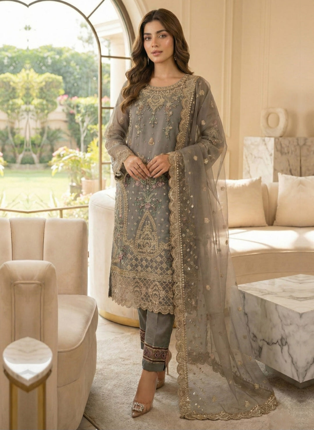 Elegant Grey Embroidered Kurta Set – Festive & Party Wear