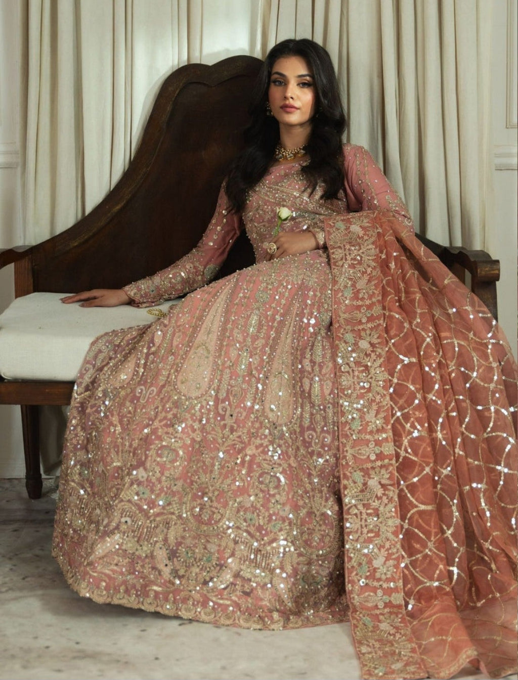Safeena – Blush Pink Embroidered Anarkali Suit Set