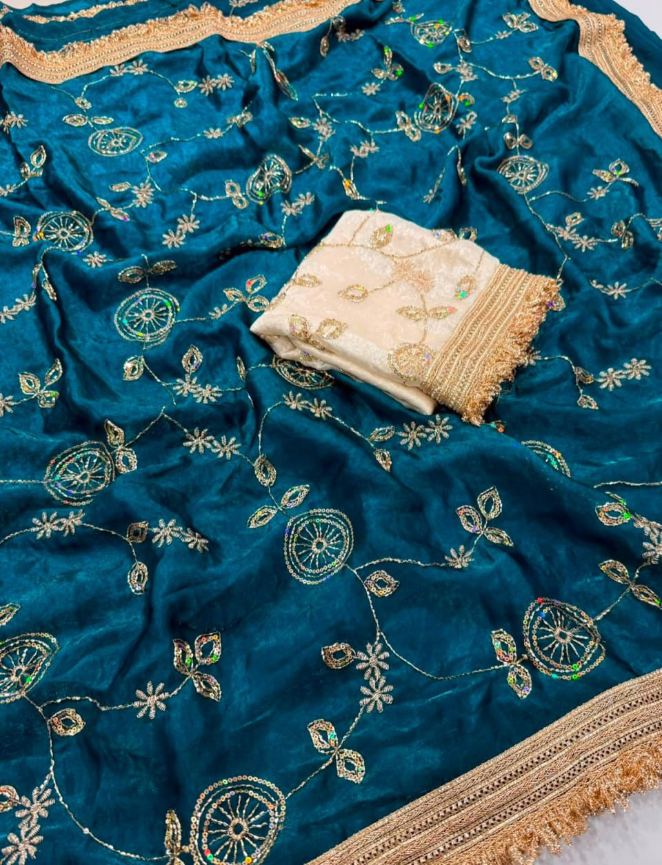 Premium Space Satin Multi-Sequin Saree