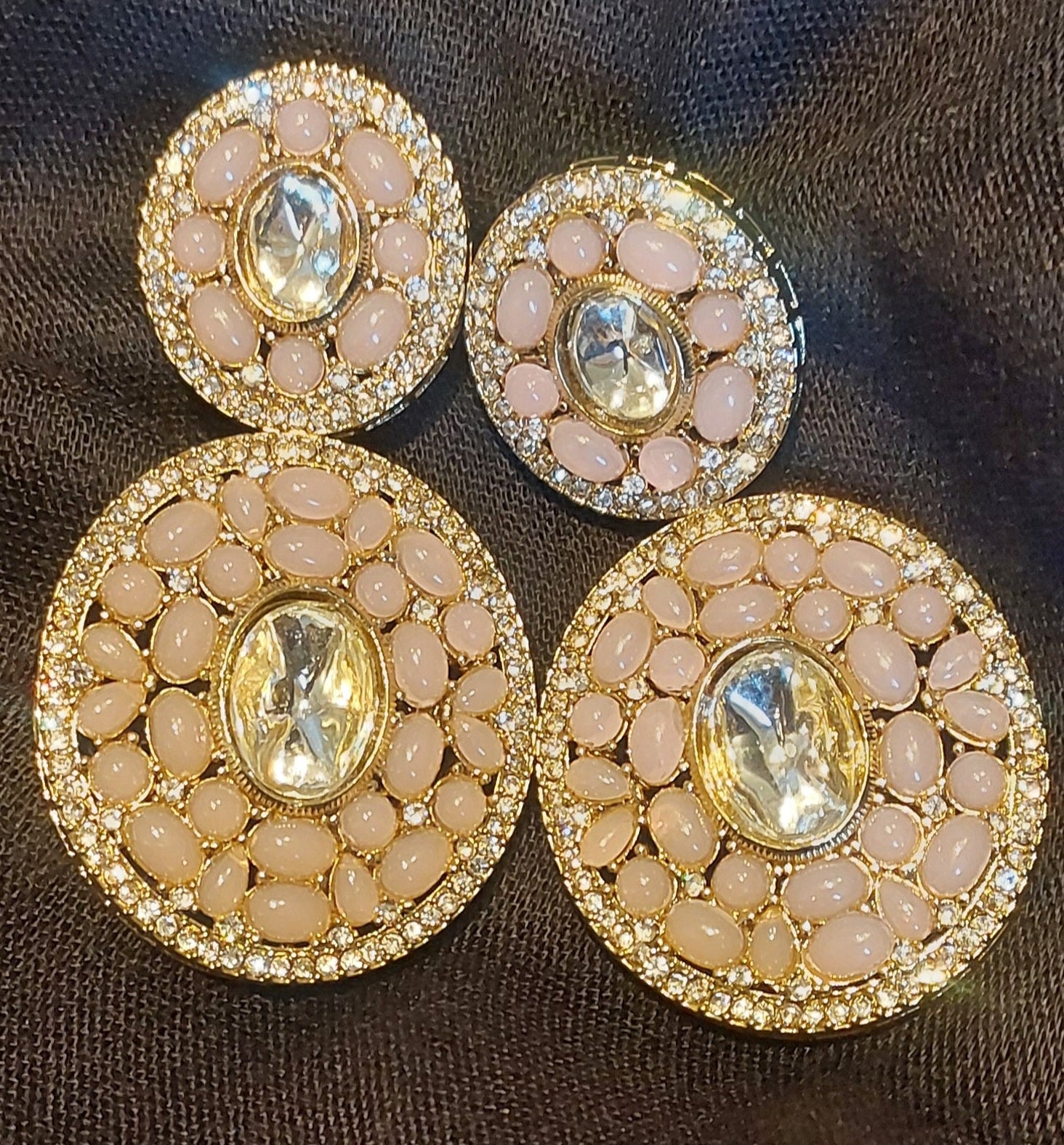 Premium Kundan Stone Earrings – Maroon & Baby Pink