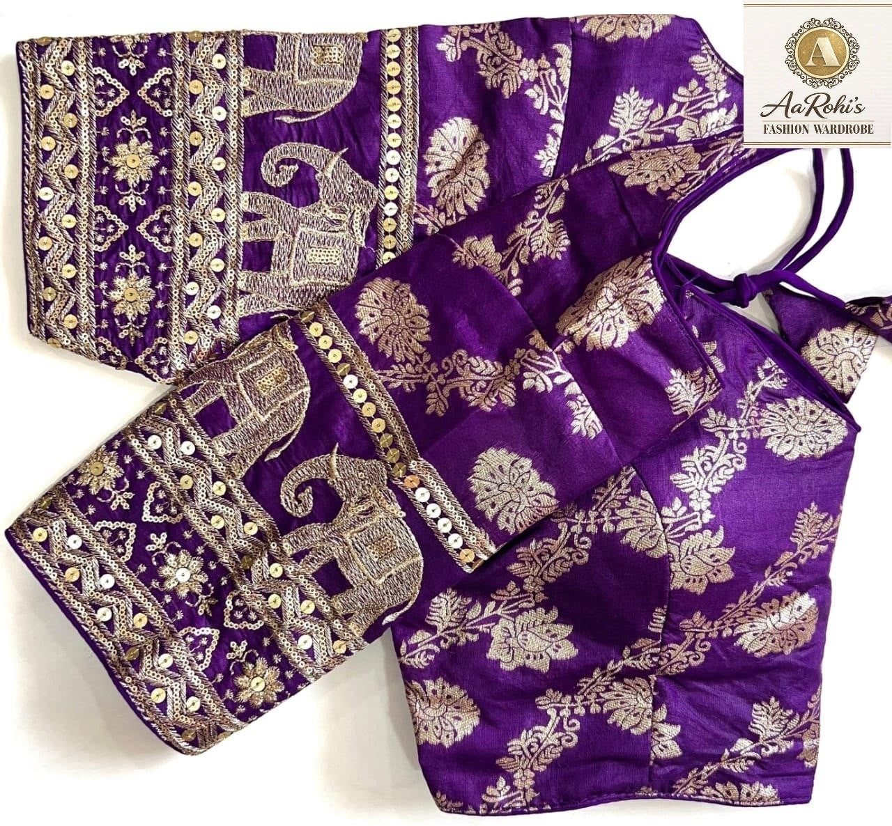 Premium Pure Dola Silk Blouse – Golden Embroidery
