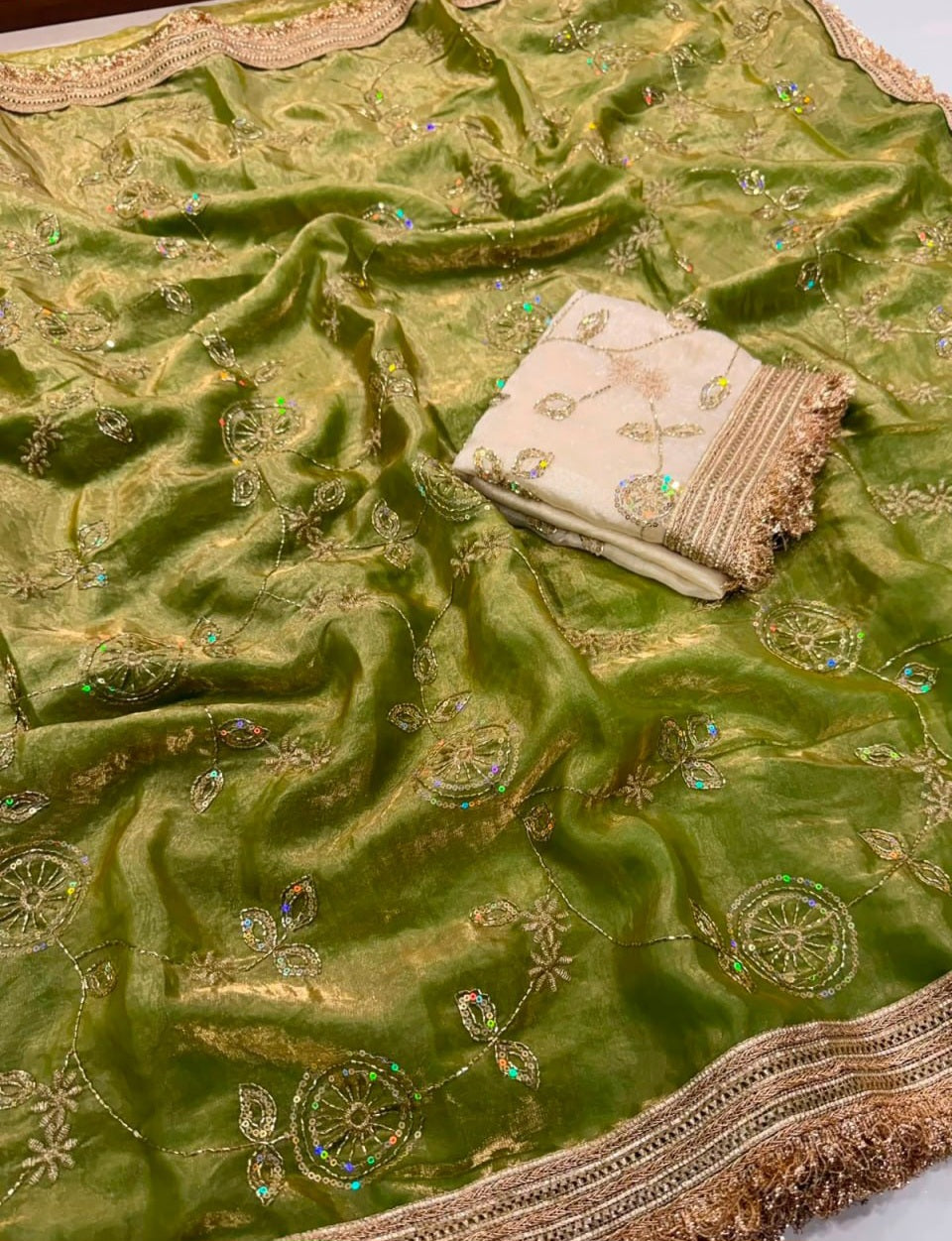 Premium Space Satin Multi-Sequin Saree