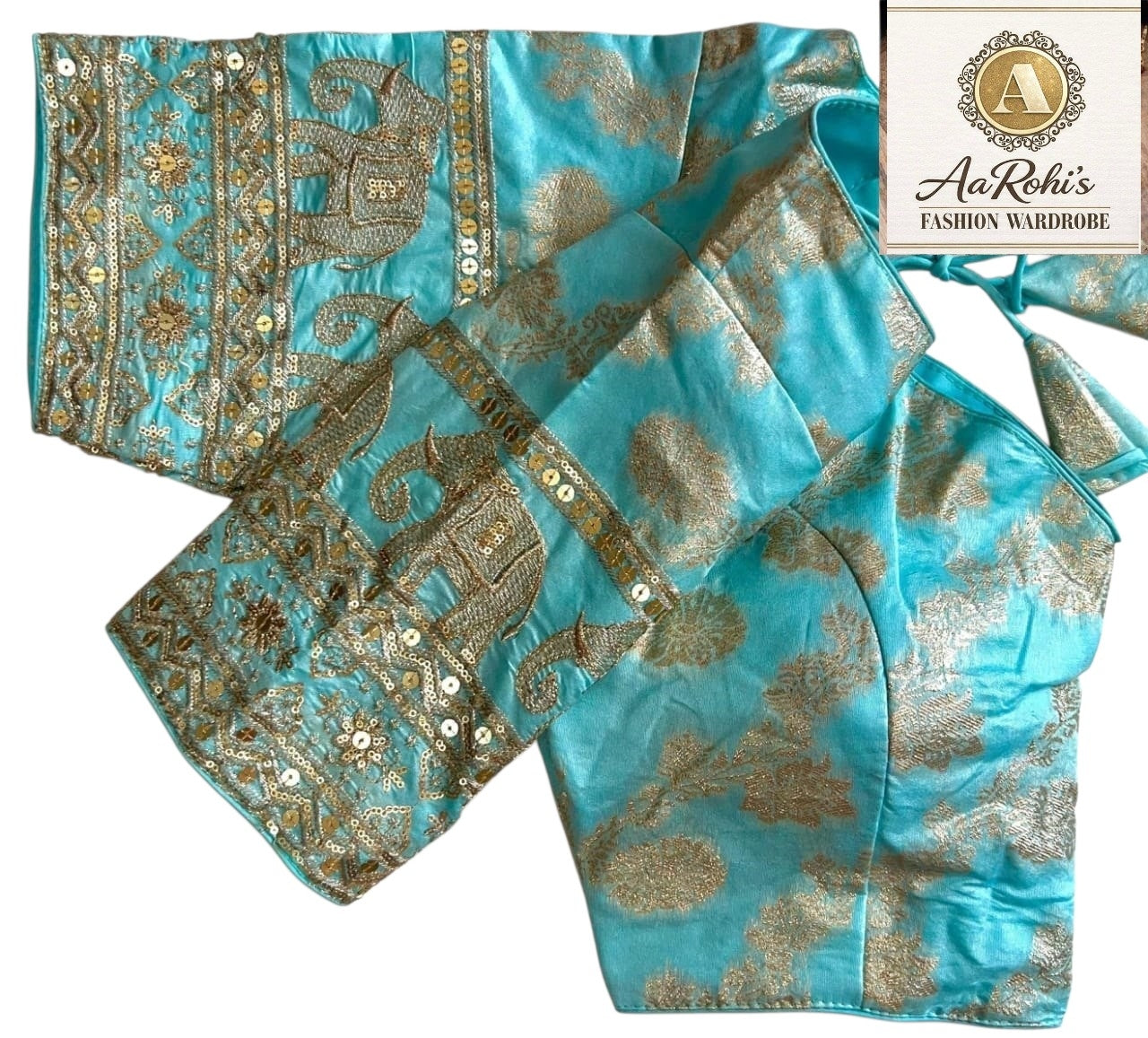 Premium Pure Dola Silk Blouse – Golden Embroidery