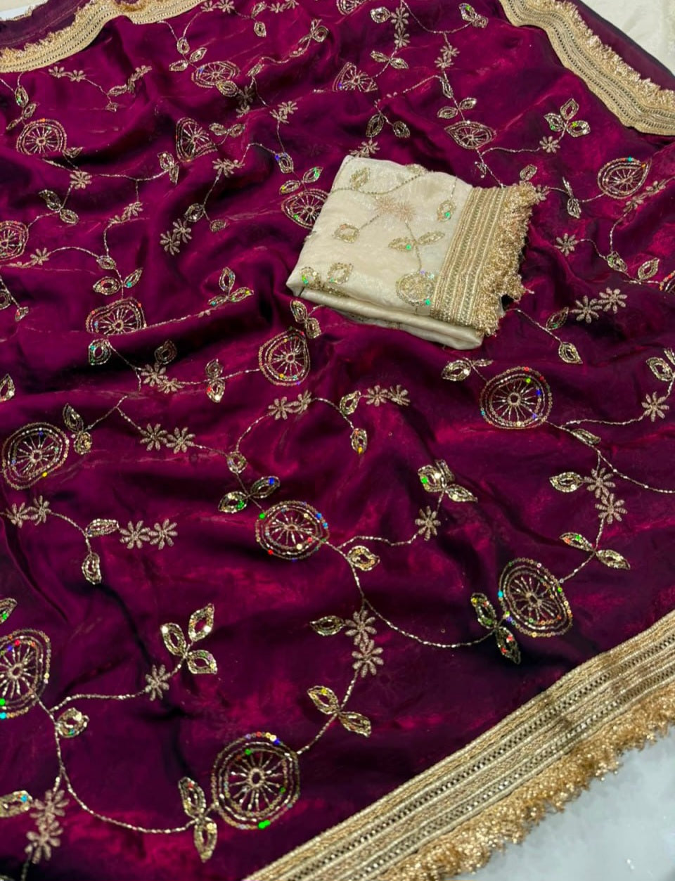 Premium Space Satin Multi-Sequin Saree
