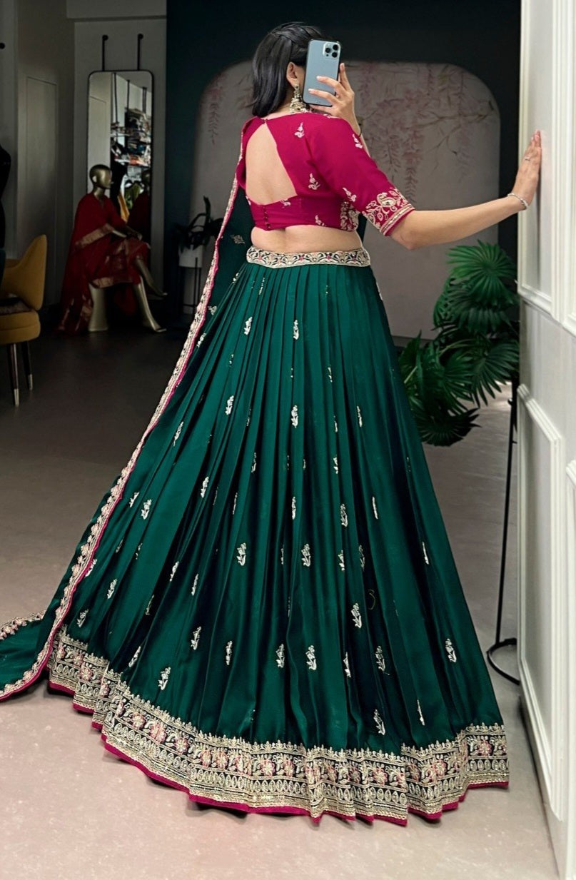 Luxury Silk Satin Embroidered Lehenga Set