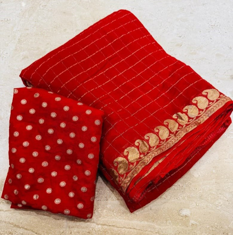 Viscose Georgette Saree with Banarasi Silk Blouse