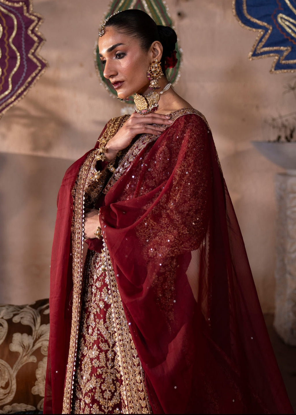 Roshanara - Maroon Chiffon Straight Cut Lehenga Set with Dupatta