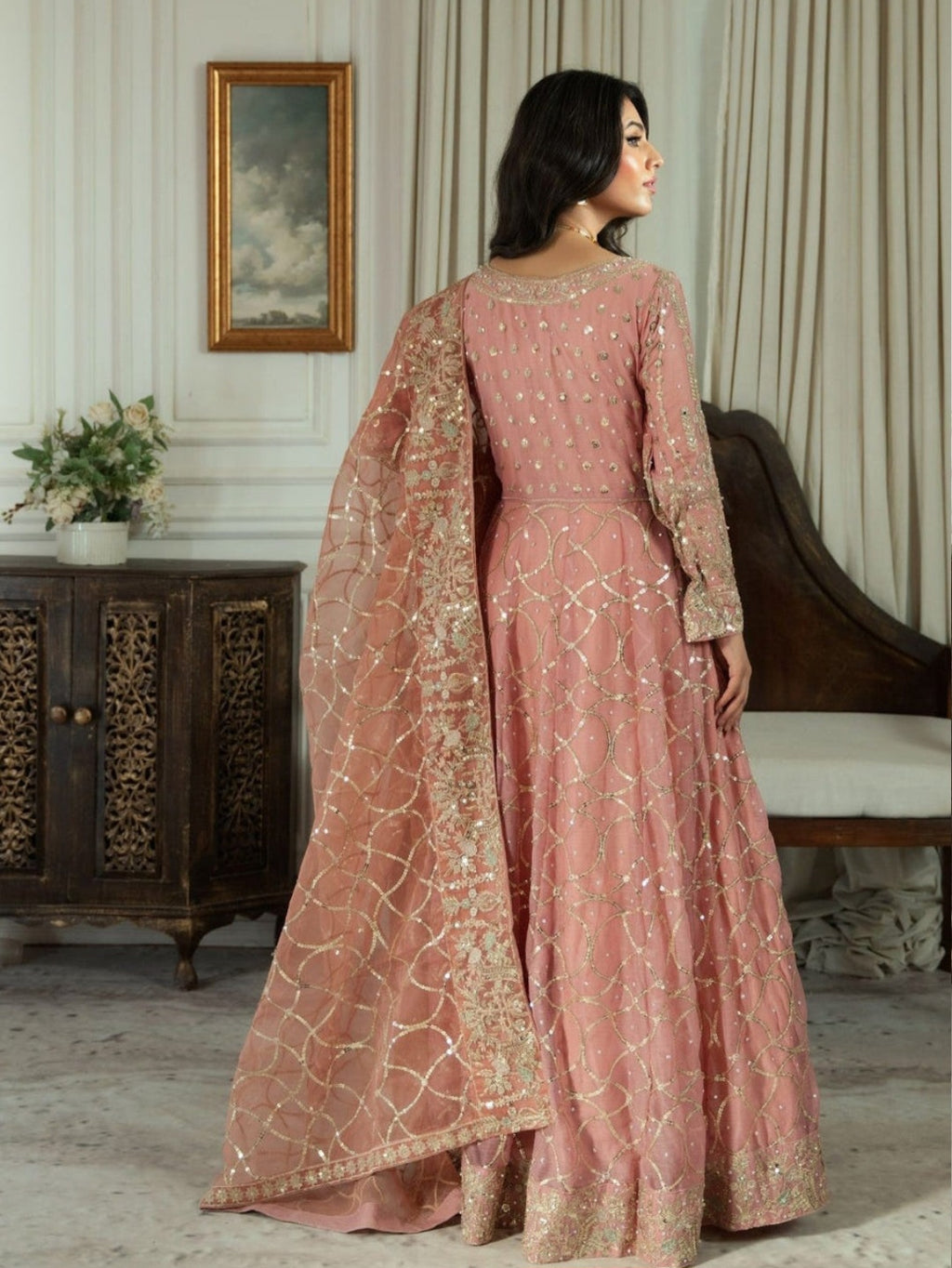 Safeena – Blush Pink Embroidered Anarkali Suit Set