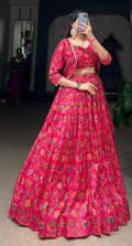 Tussar Silk Floral Print Lehenga Set with Koti