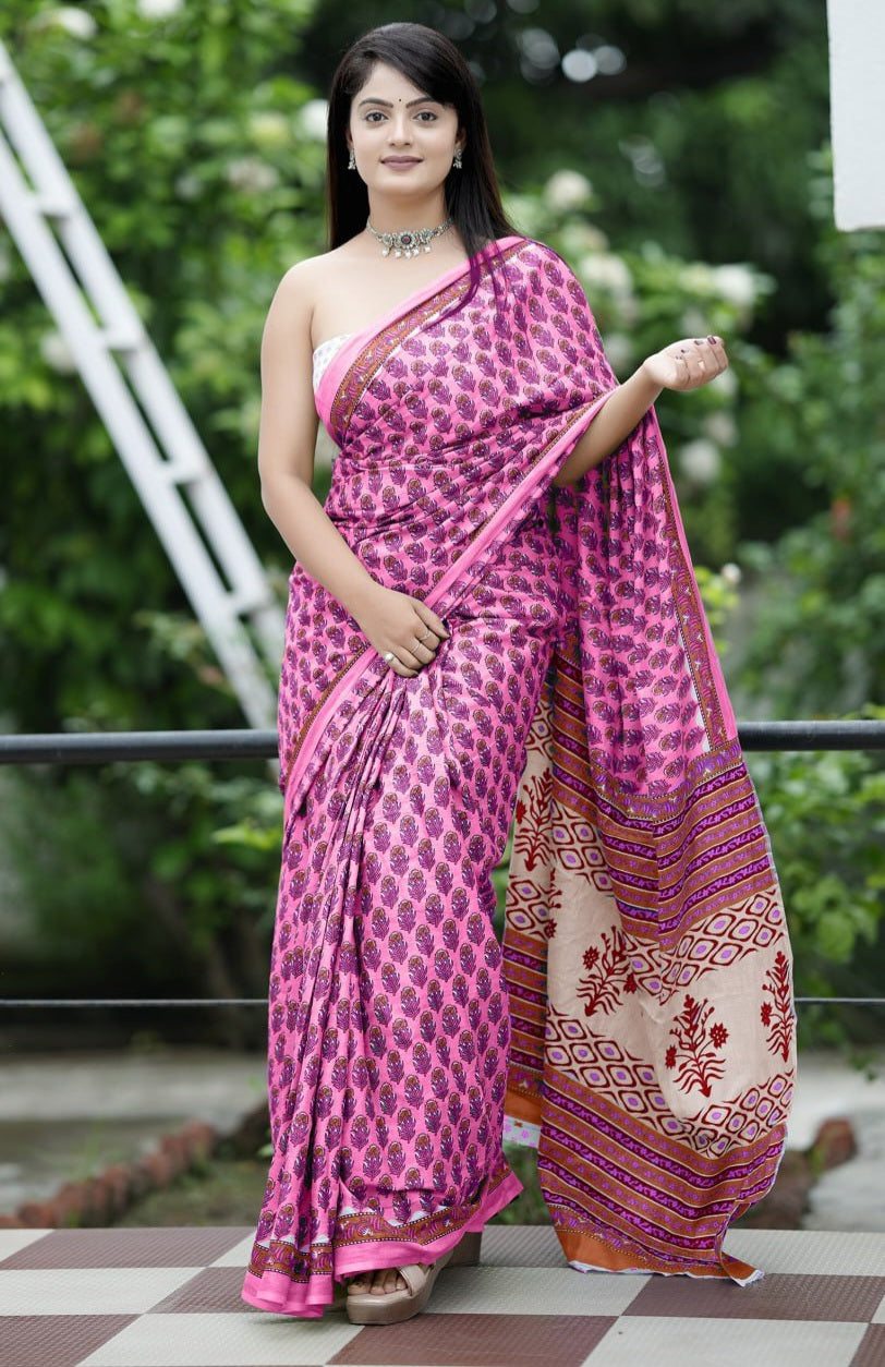 Premium Cotton Bagru Block Print Saree