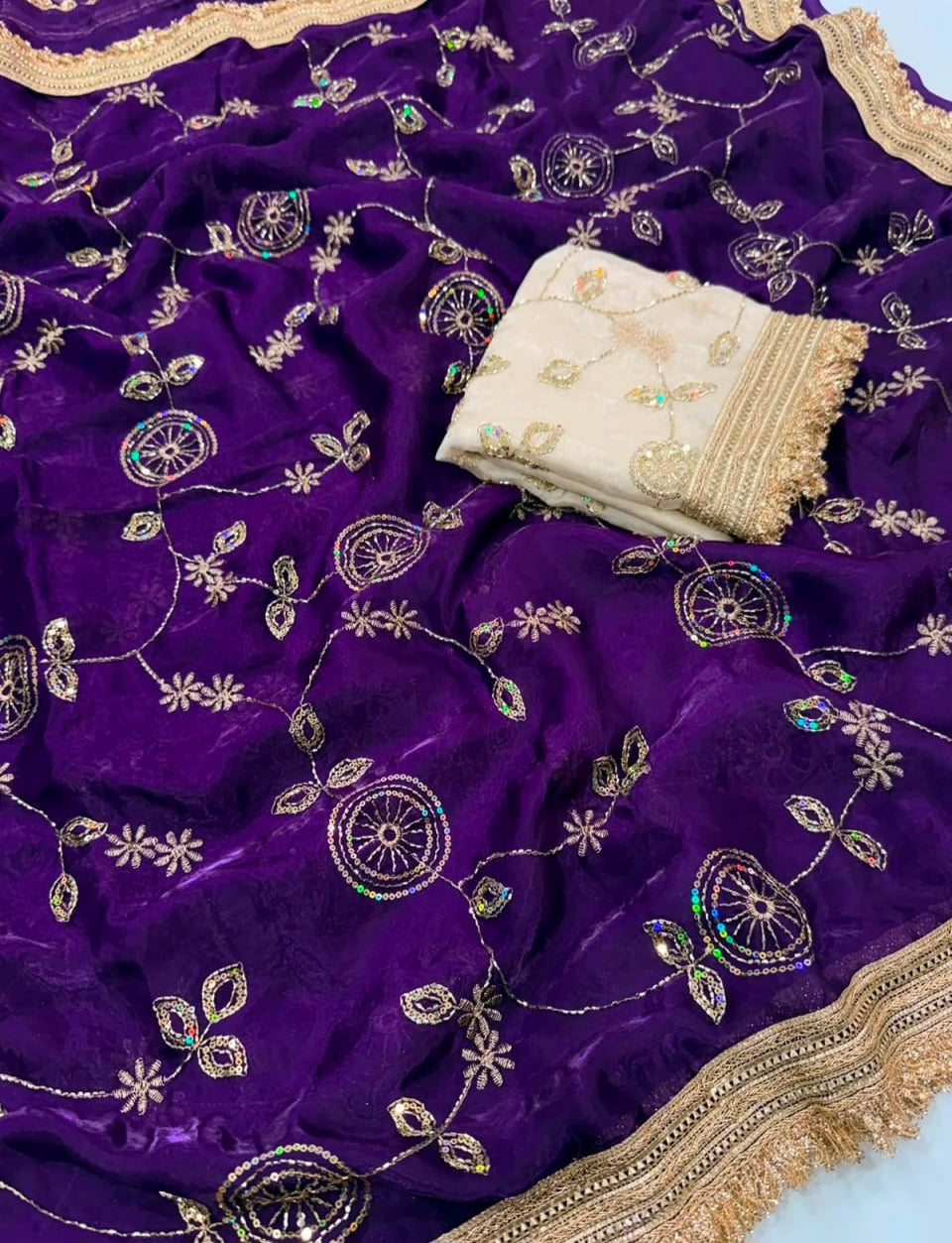 Premium Space Satin Multi-Sequin Saree