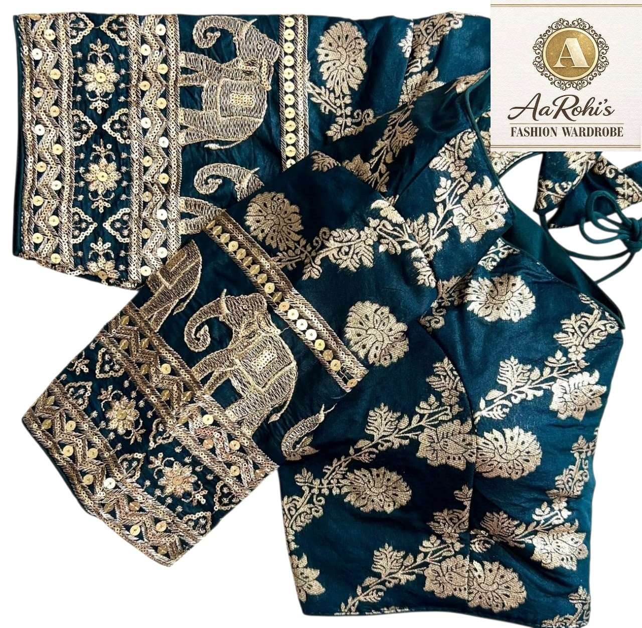Premium Pure Dola Silk Blouse – Golden Embroidery