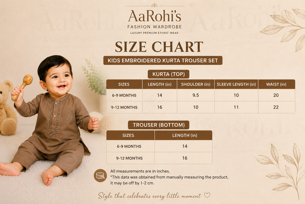 Little Baby Boy Embroidered Cotton Kurta Trouser Set – Earth Brown