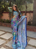 Designer Chinon Silk Saree (Blue Purple)