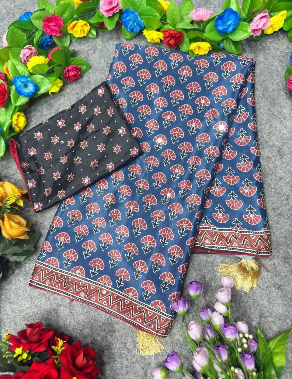 Premium Chinon Silk Digital Print Saree