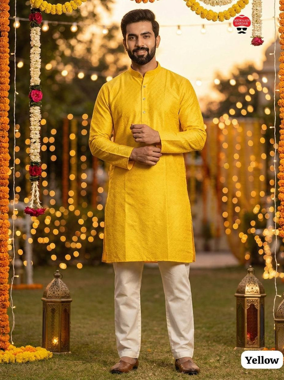 Premium Men's Silk Jacquard Kurta Set