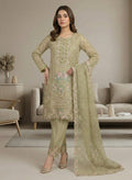 Elegant Pistachio Green Embroidered Suit Set