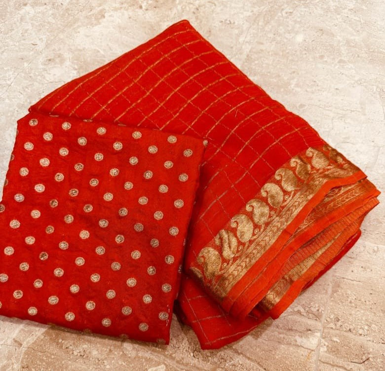 Viscose Georgette Saree with Banarasi Silk Blouse
