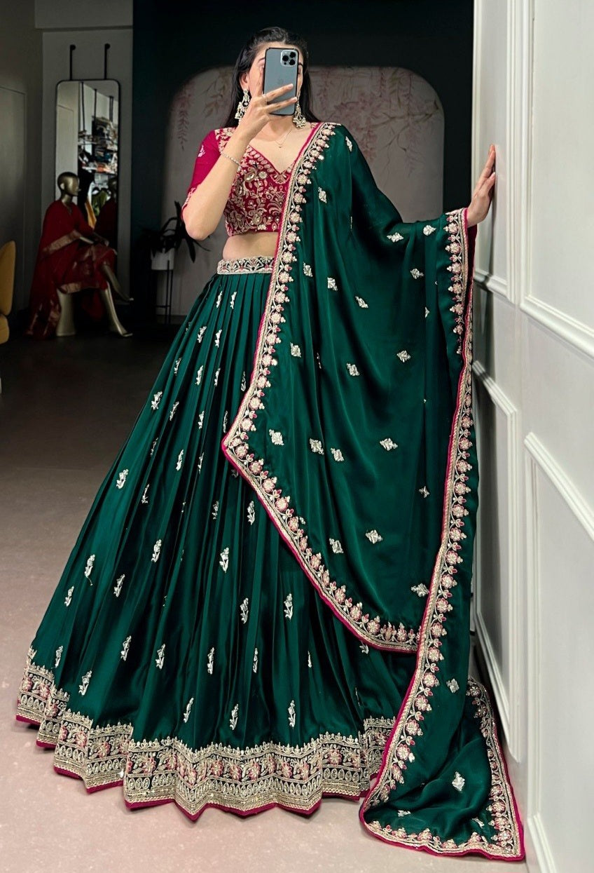 Luxury Silk Satin Embroidered Lehenga Set
