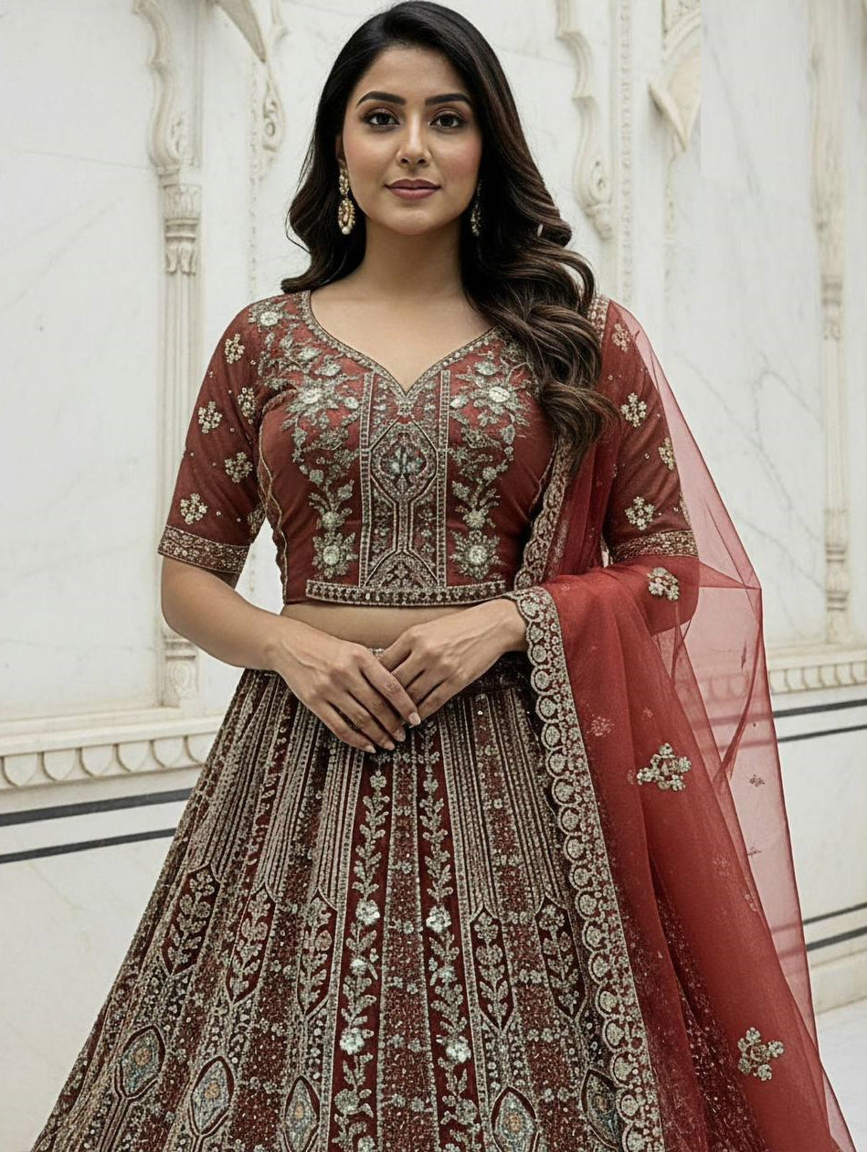Premium Designer Lehenga Set (Rust Colour)