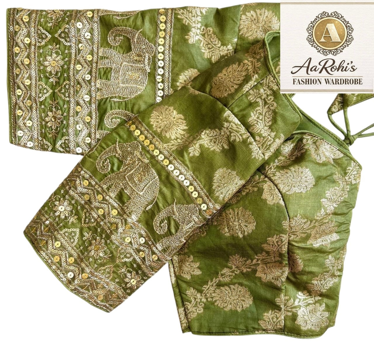 Premium Pure Dola Silk Blouse – Golden Embroidery
