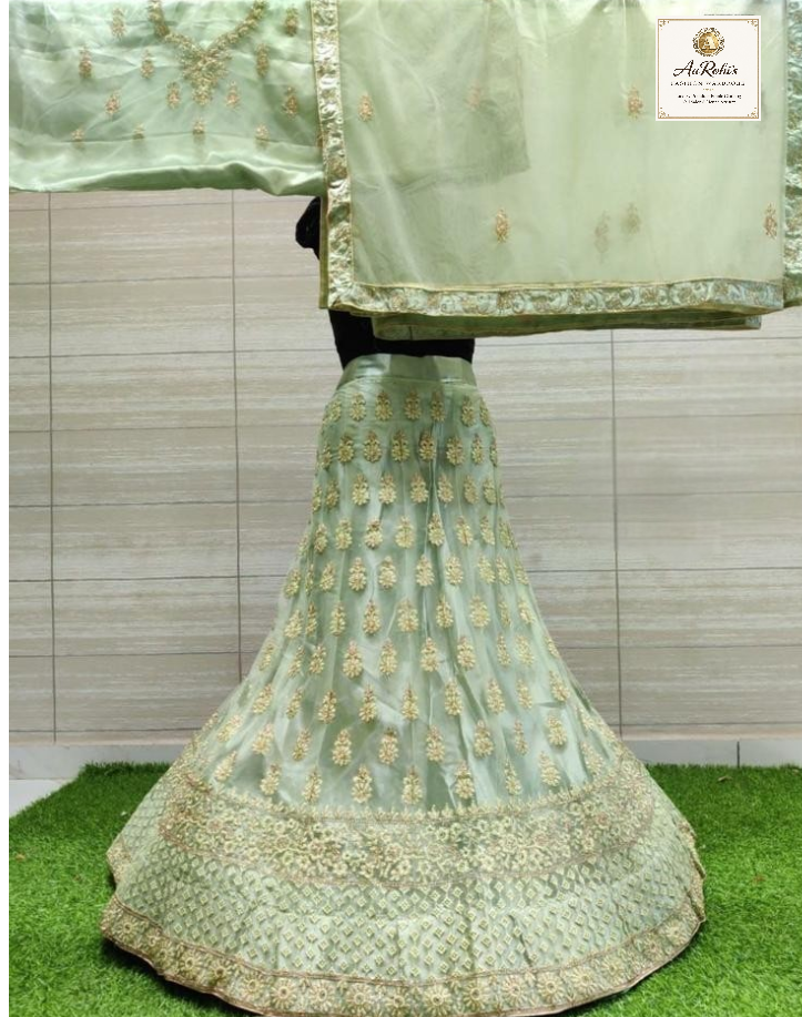 Elegant Mint Green Net Lehenga Set