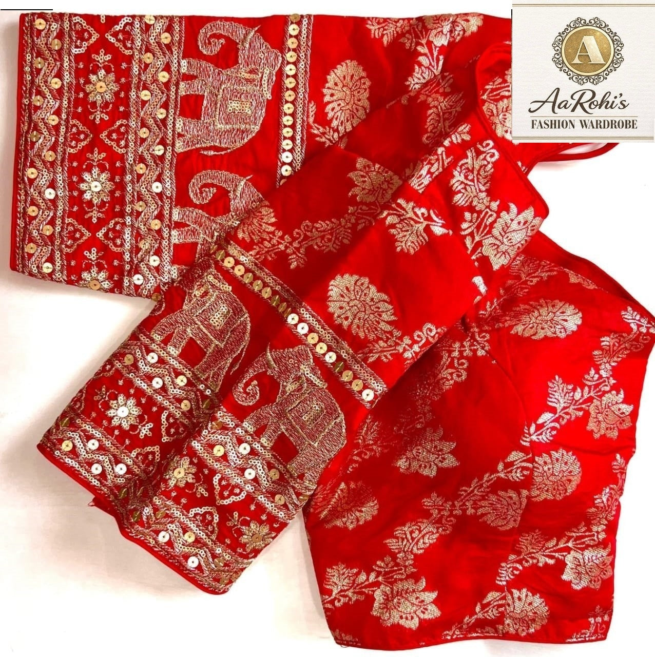 Premium Pure Dola Silk Blouse – Golden Embroidery