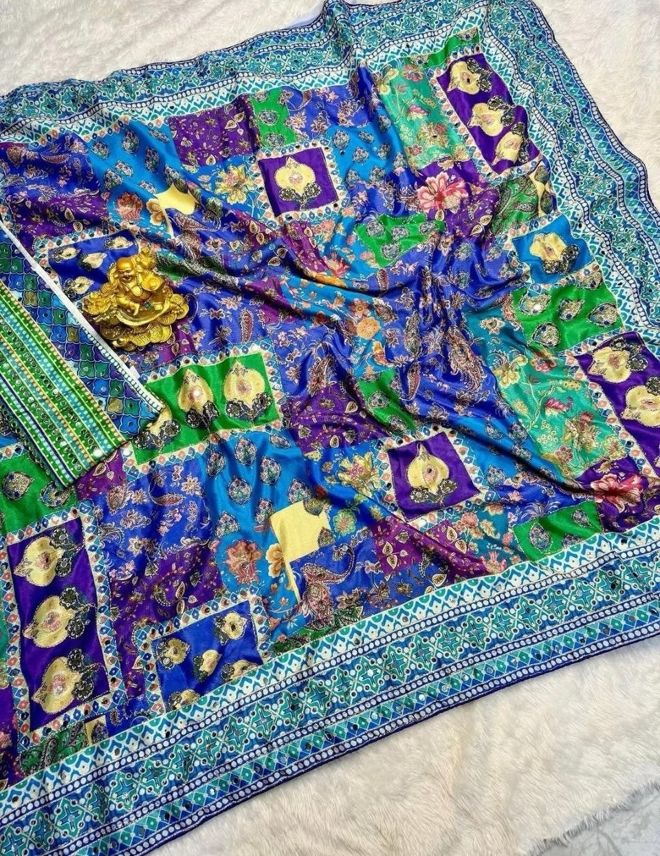 Designer Chinon Silk Saree (Blue Purple)
