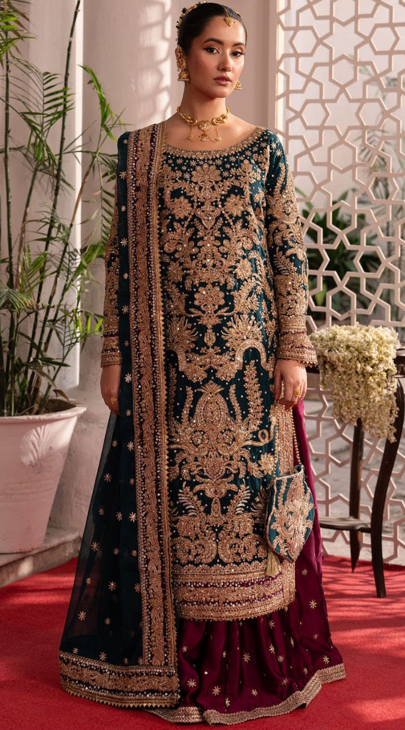 Bottle Green Wedding Wear Lehenga Set with Potli