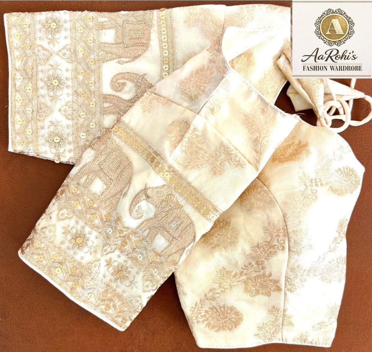 Premium Pure Dola Silk Blouse – Golden Embroidery