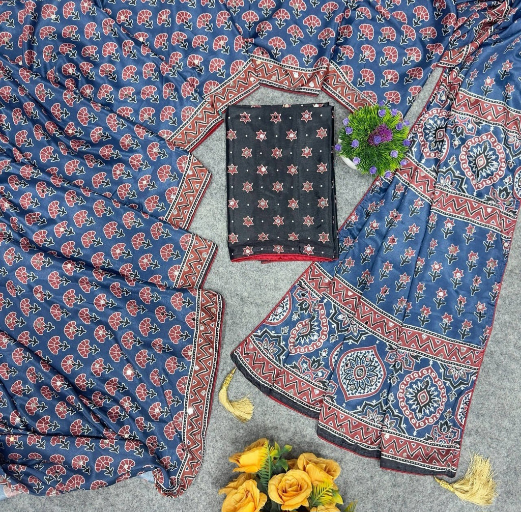 Premium Chinon Silk Digital Print Saree
