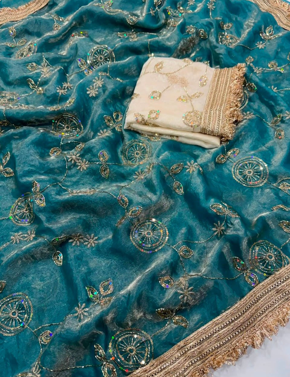 Premium Space Satin Multi-Sequin Saree