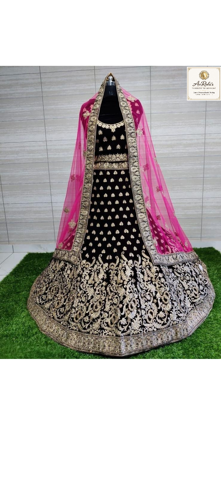 Royal Wine Velvet Embroidered Lehenga Set