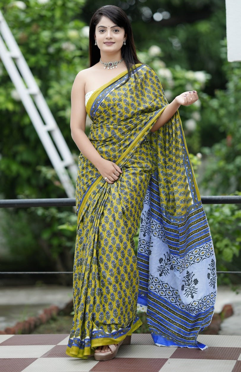 Premium Cotton Bagru Block Print Saree