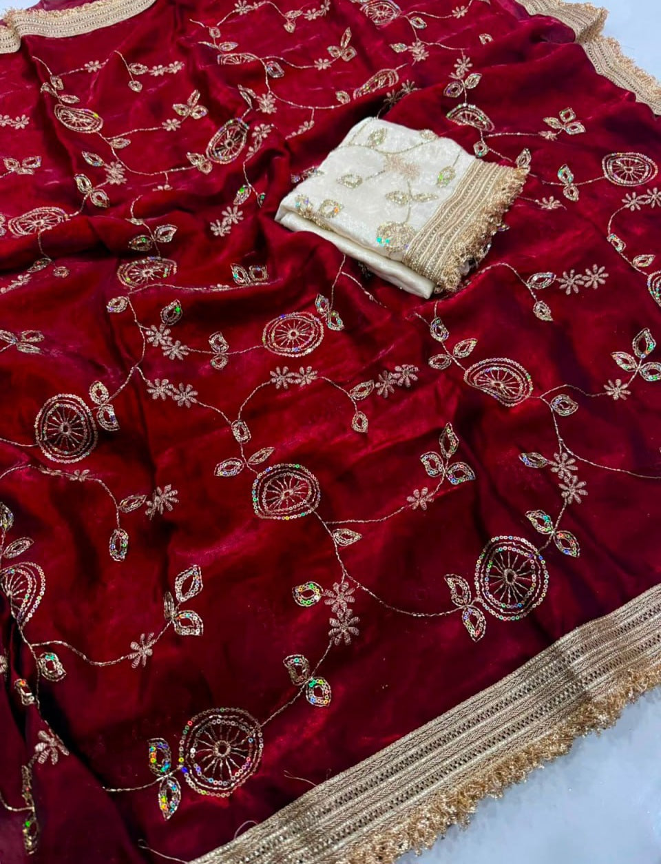 Premium Space Satin Multi-Sequin Saree