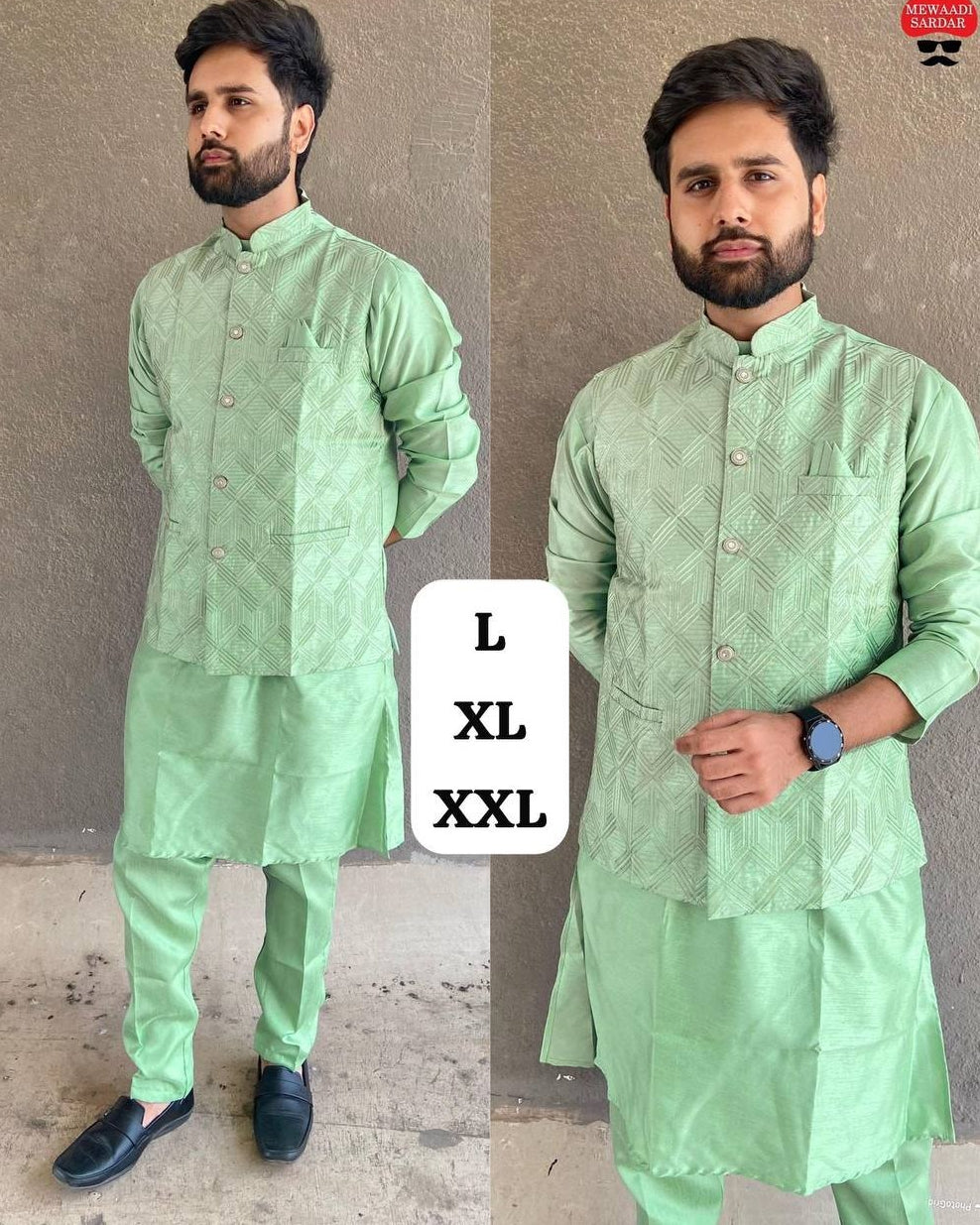 Sea Green Embroidered Koti Kurta Pant Set